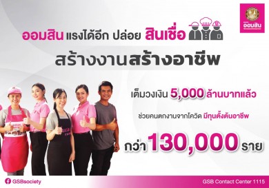 ออมสิน ปล่อยสินเชื่อสร้างงานสร้างอาชีพ เต็มวงเงิน 5,000 ล้านบาทแล้ว