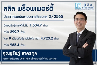 ลลิล พร็อพเพอร์ตี้ เผย 9 เดือนแรก รายได้ 4,723.2 ล้าน กำไร 965.4 ล้าน