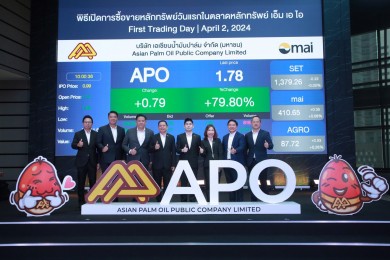 APO เข้าเทรดวันแรก ราคาเปิดที่ 1.74 บาท เพิ่มขึ้น  75.76% จากราคา IPO ที่หุ้นละ 0.99 บาท