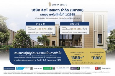 ‘สิงห์ เอสเตท’ เตรียมออกหุ้นกู้ชุดใหม่ 2 ชุด อายุ 2-3 ปี