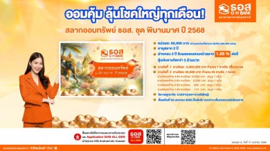 ธอส. เปิดจำหน่าย “สลากออมทรัพย์ชุดพิมานมาศ ปี 2568” อายุสลาก 2 ปี ดีเดย์ 20 มกราคม 2568 นี้