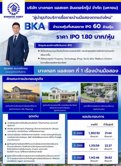 “BKA” หุ้นน้องใหม่ IPO เปิดจองวันแรก 8 เม.ย.คึก