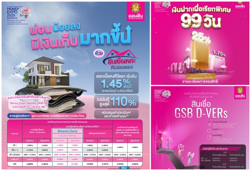 ออมสิน ยกทัพโปรเด็ดเงินฝาก 99 วัน ดอกเบี้ยเฉลี่ย 2.55% ร่วมมหกรรมการเงิน 15–18 พ.ค. นี้