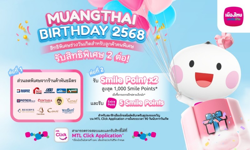 เมืองไทยประกันชีวิต ส่งมอบสิทธิพิเศษฉลองวันเกิด สมาชิกเมืองไทยสไมล์คลับ