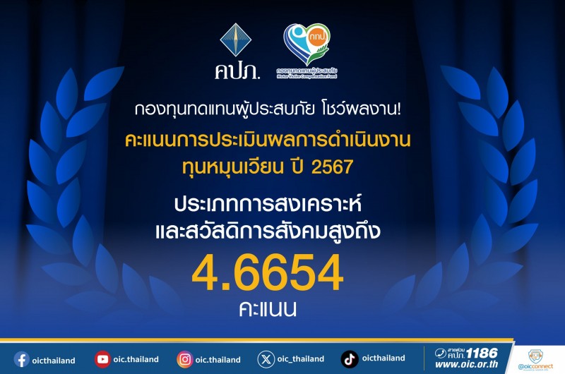 กองทุนทดแทนผู้ประสบภัย โชว์ผลงาน! คว้า 4.6654 คะแนนในการประเมินผลการดำเนินงานทุนหมุนเวียน ปี 2567