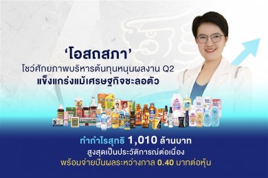 ‘โอสถสภา’ โชว์ผลงานไตรมาส 2 กำไรสุทธิ 1,010 ลบ. สูงสุดเป็นประวัติการณ์ต่อเนื่องพร้อมจ่ายปันผลระหว่างกาล 0.40 บาทต่อหุ้น