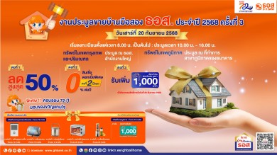 จัดใหญ่ ฉลองครบ 6 รอบ 72 ปี ธอส.คัดบ้านมือสองทั่วประเทศ พร้อมลดราคาสูงสุด 50% ออกประมูลวันเสาร์ที่ 20 ก.ย. 2568