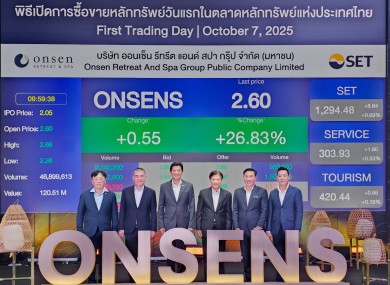 ONSENS เปิดซื้อขายวันแรกที่ราคา 2.60 บาท เหนือจอง 26.83% ขึ้นแท่นหุ้นเมกะเทรนด์สุขภาพวางเป้า-ขยาย 8 สาขา ใน 3 ปี