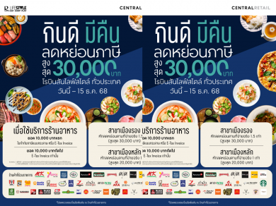 โรบินสันไลฟ์สไตล์ สนองนโยบายรัฐ เปิดตัวโครงการ “กินดี มีคืน” ผนึกกำลังร้านอาหารกว่า 800 ร้าน ชวนคนไทยลดหย่อนภาษีสูงสุด 30,000 บาท