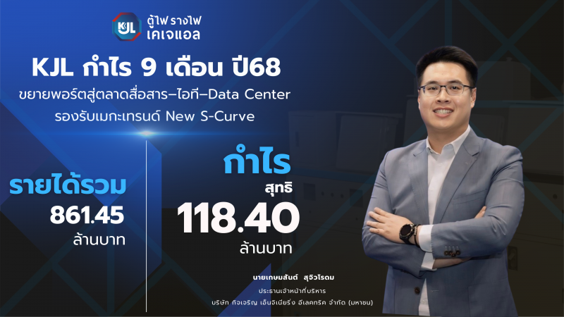 “KJL” โชว์ไตรมาส 3 กำไร 38.83 ลบ.ขยายพอร์ตกลุ่มสื่อสาร–ไอที–Data Center รองรับเมกะเทรนด์ New S-Curve