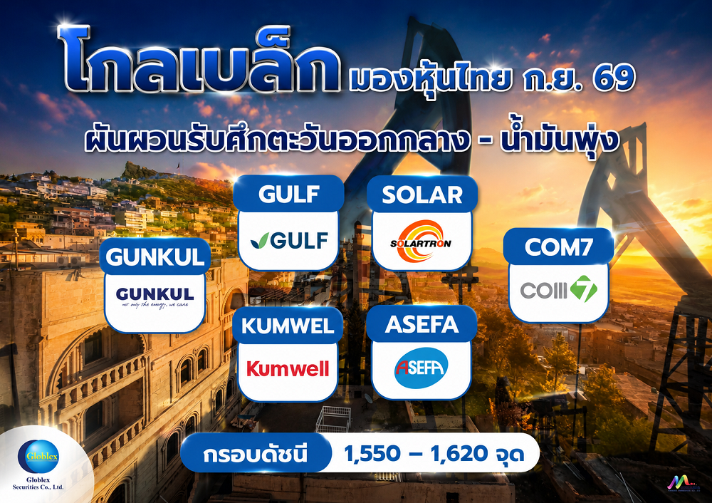 ‘โกลเบล็ก’ มองหุ้นไทย ก.ย. 69 ผันผวนรับศึกตะวันออกกลาง-น้ำมันพุ่งแนะเก็บ 6 หุ้นเด่นรับเทรนด์ Solar Roof